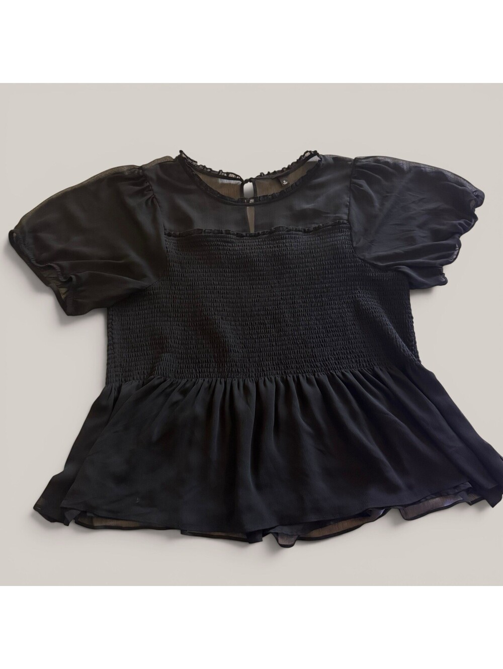 Torrid Chiffon Crop Top Women’s 5 (5X) Black Mock Neck Smocked Waist Peasant